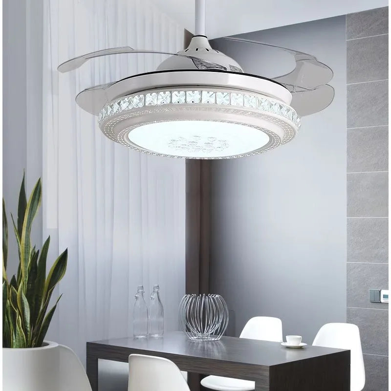DecorBites™ Crystal Chandeliers Ceiling Fans with Invisible Ceiling Fan Light, Remote Control, 6 Speeds