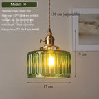 Vintage Green Glass Pendant Light With Brass Finish