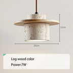 Modern Travertine Stone Pendant Light With Walnut Accent