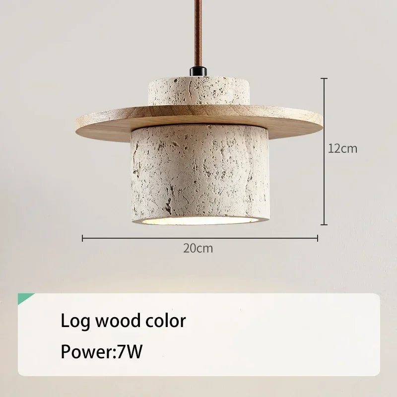 Modern Travertine Stone Pendant Light With Walnut Accent