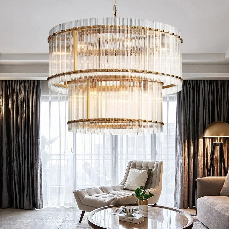 ثريا كريستال بحلقات مزدوجة ذهبية DecorBites™ لغرفة النوم وغرفة الطعام وغرفة المعيشة