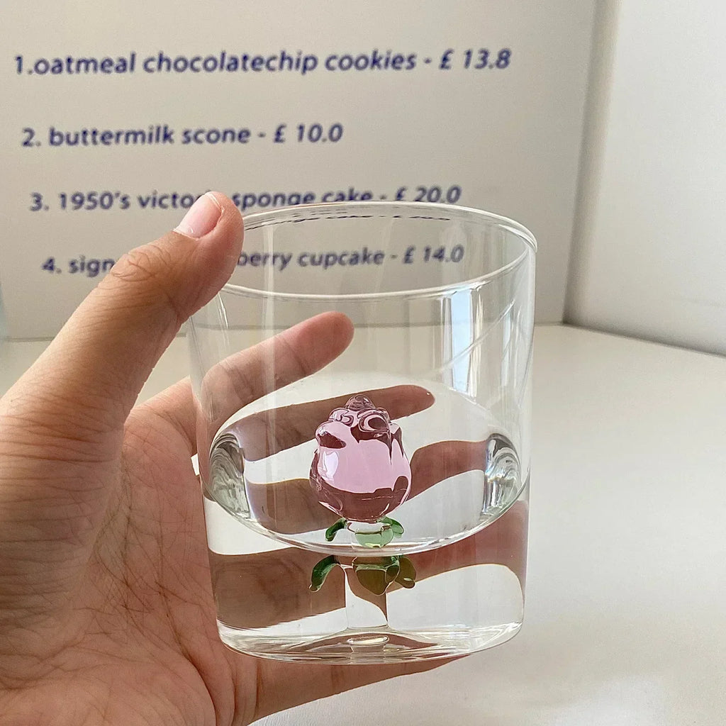 DecorBites™ 3D Rose Glass Breakfast Cup with Handle for Juice, Coffee, Tea, Milk