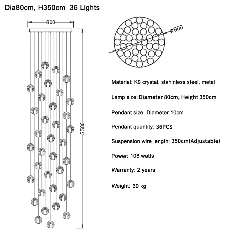 DecorBites™ Crystal Ball LED Chandelier Pendant Light for Living Room Kitchen Lighting