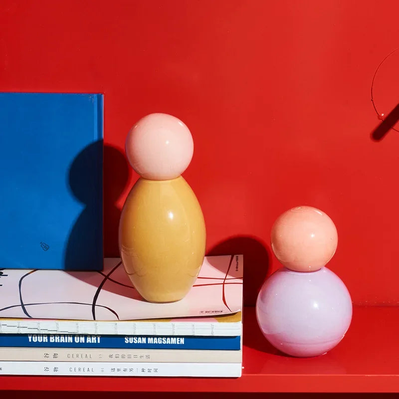 DecorBites™ Geometric Sphere Glass Vase with Lid, Desktop Storage Container