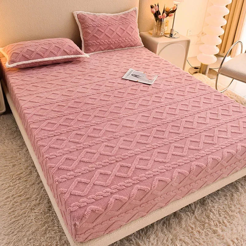 DecorBites™ Cozy Tafu Fleece Queen Bed Sheet with Elastic Band
