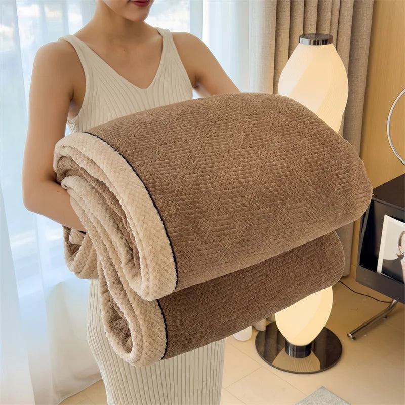 DecorBites™ Cozy Carved Velvet Blanket | Warm, Soft & Breathable | Autumn Winter Sofa Bed Throw
