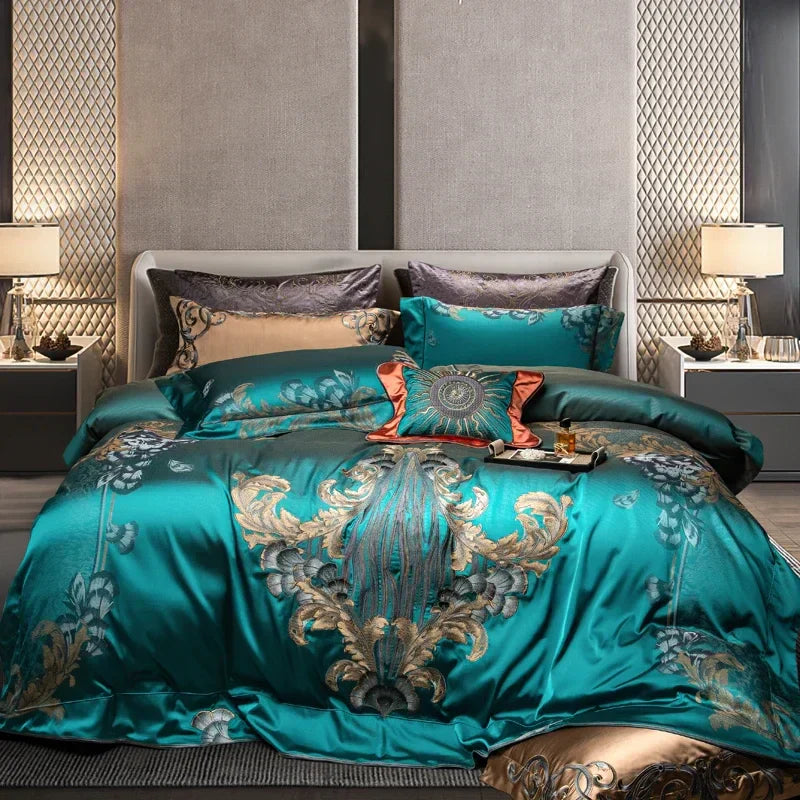 DecorBites™ 1200TC Jacquard Bedding Set: Queen King Size Linens, Comforter Cover, Sheet, Pillowcase