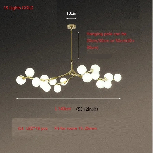 DecorBites™ Glass Balls Tree Branches Chandelier, Nordic LED Ceiling Light