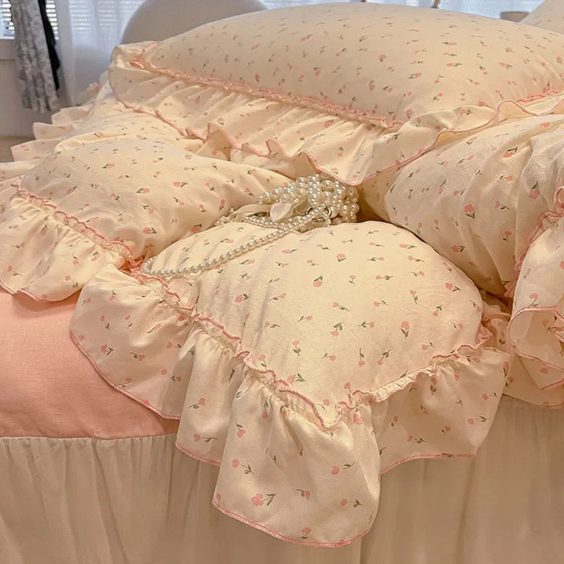 طقم مفروشات دانتيل من DecorBites™: تصميم مطبوع، حجم كوين مفرد، غطاء لحاف مريح، ملاءة مثبتة، كيسان وسادة