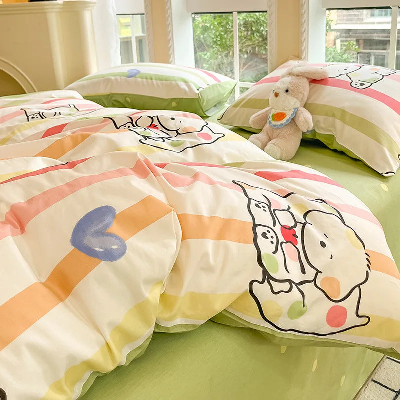 DecorBites™ Grid Print Cotton Bedding Set for Single Double Beds
