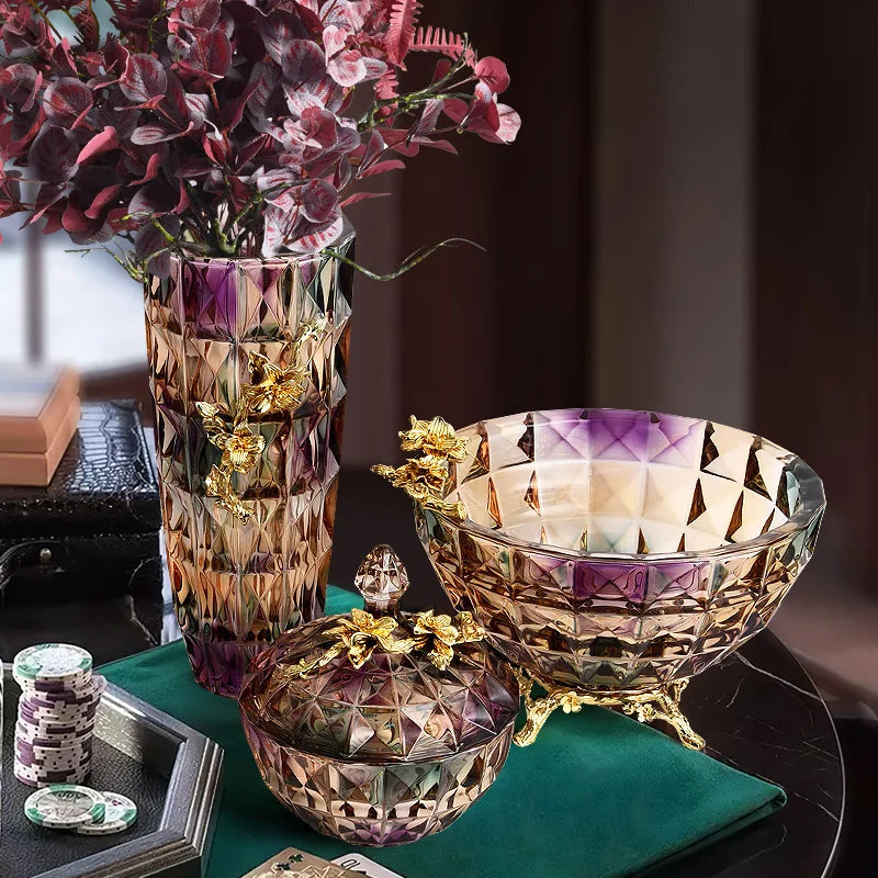 DecorBites™ Crystal Glass Vase: Elegant Dried Flower Decor for Luxury Dining Tables