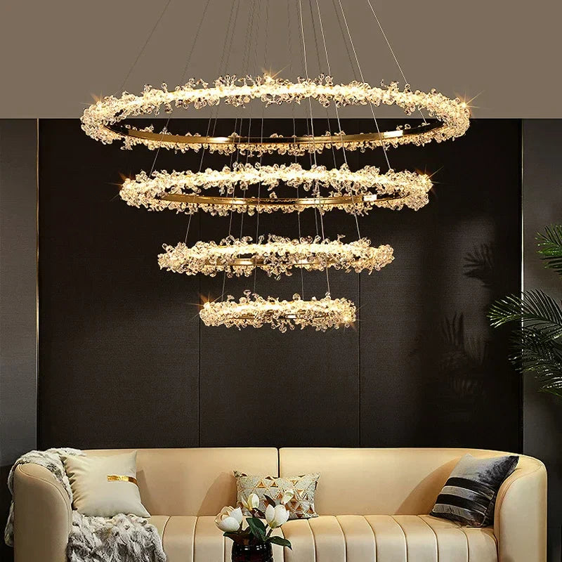 ثريا كريستال LED ذهبية مستديرة من DecorBites™ لإضاءة داخلية فاخرة