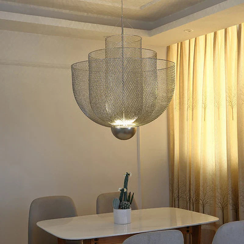DecorBites™ Grid Meshmatics Dimmable LED Chandelier Pendant - Modern Metal Design
