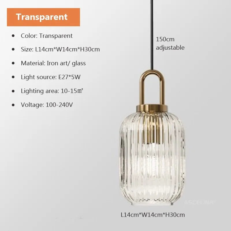 Modern Striped Glass Pendant Light in Transparent Milk White