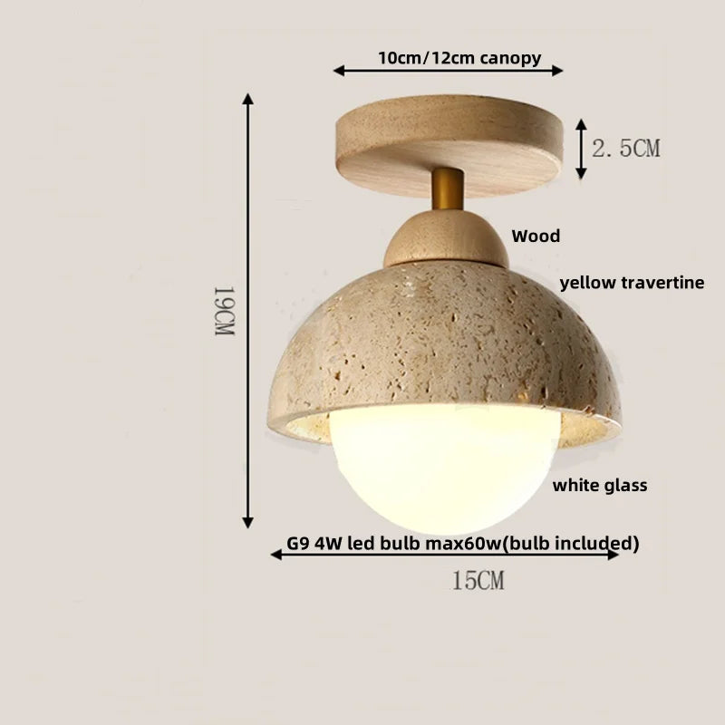 DecorBites™ LED Wood Ceiling Light: Natural Yellow Travertine, Modern Nordic Design