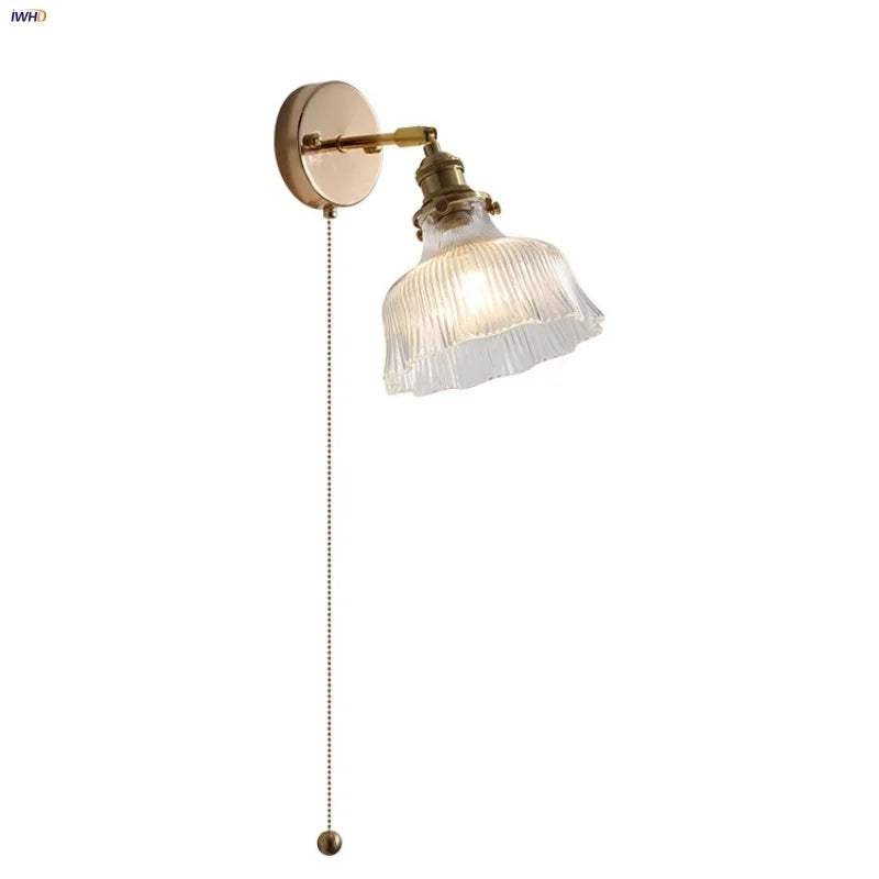 DecorBites™ Glass Rotate Copper Wall Sconce | Pull Chain Switch LED Light Fixture
