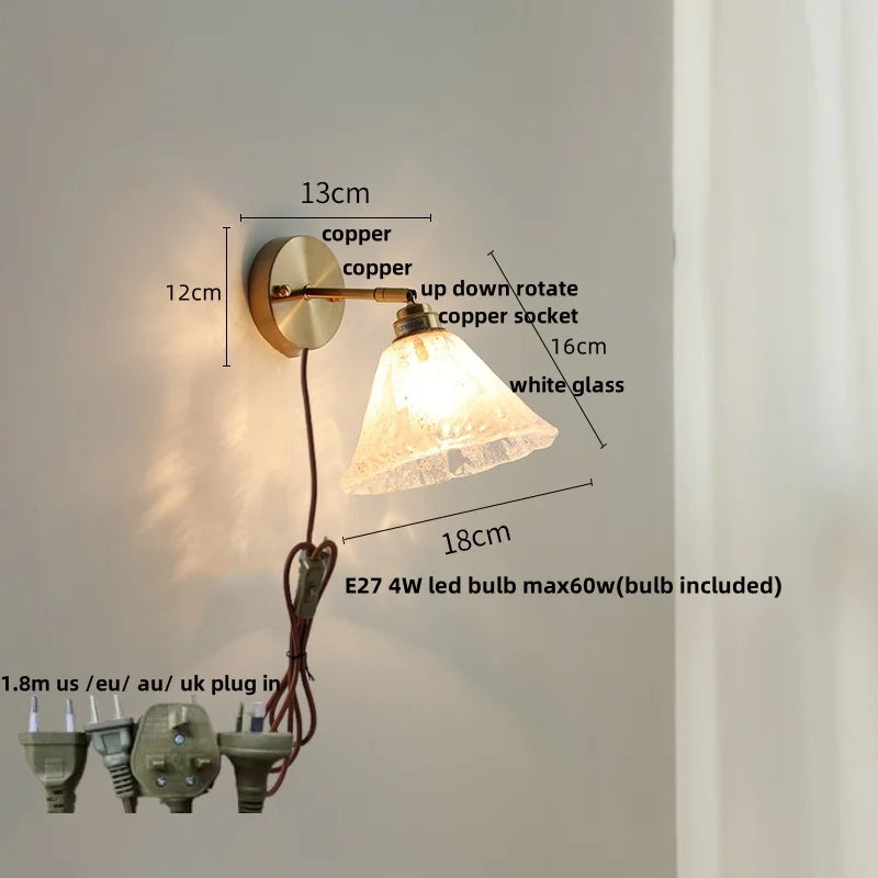 DecorBites™ Japanese Style LED Wall Sconce White Glass Rotate Pull Chain Stair Light Fixtures