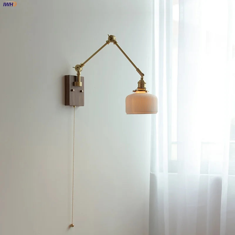 DecorBites™ Ceramic LED Wall Light Rotatable Walnut Bedside Lamp