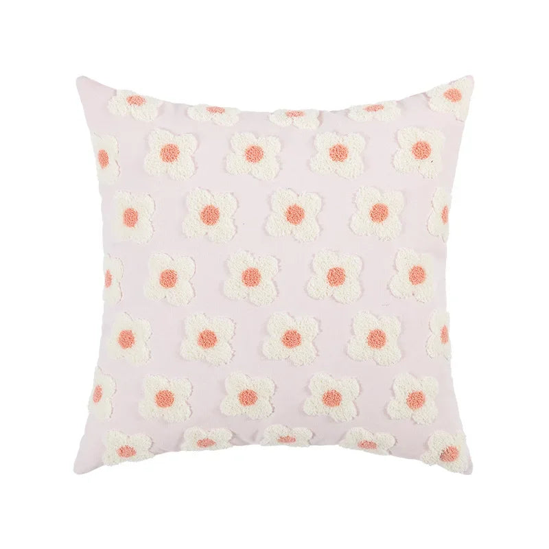 DecorBites™ Embroidered Flora Cotton Canvas Pillow Cover 30x50cm Yellow Zigzag Sham