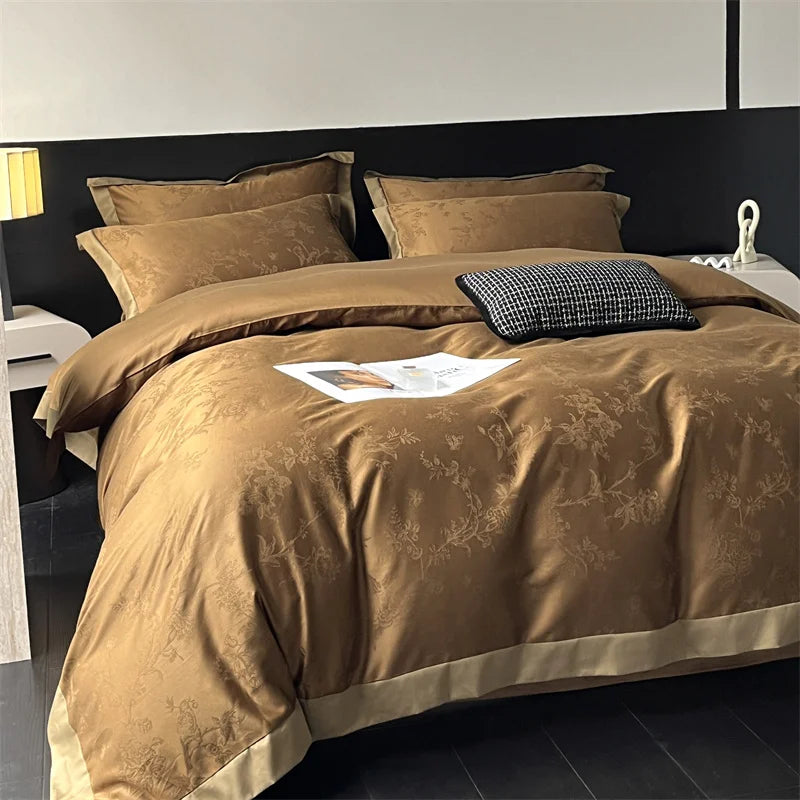 DecorBites™ Jacquard Bedding Set - Lyocell Cotton Bed Linens, Sheet, Pillowcase, Quilt Cover
