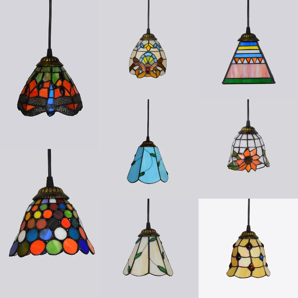 Mediterranean Mosaic Stained Glass Pendant Light
