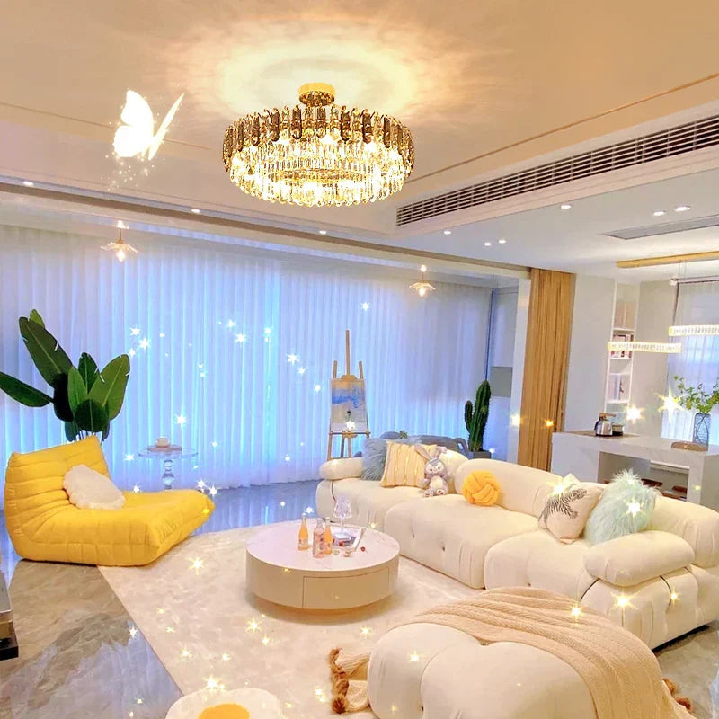 DecorBites™ ثريا كريستال ذهبية: إضاءة فاخرة لغرفة الطعام والمعيشة وغرفة النوم وجزيرة المطبخ