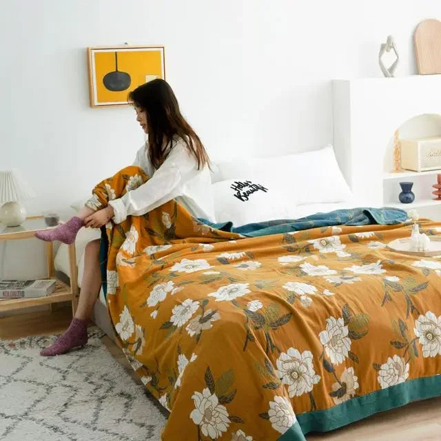 DecorBites™ Ethnic Cotton Blanket & Throw - Breathable Gauze Summer Quilt - Boho Decor Bedspread