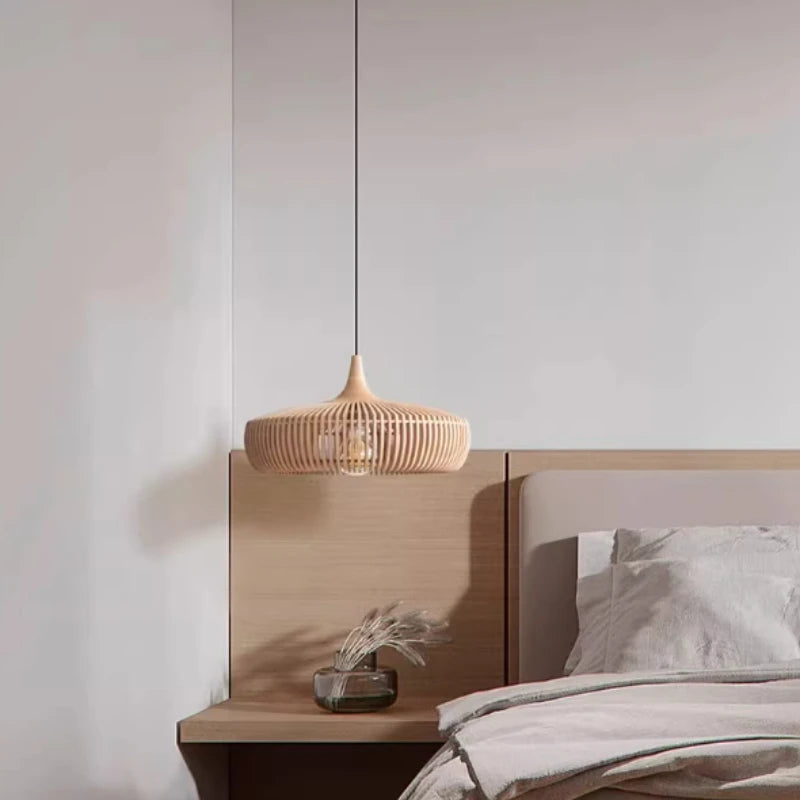 Wabi-Sabi Hollowed Wood Pendant Light in Brown