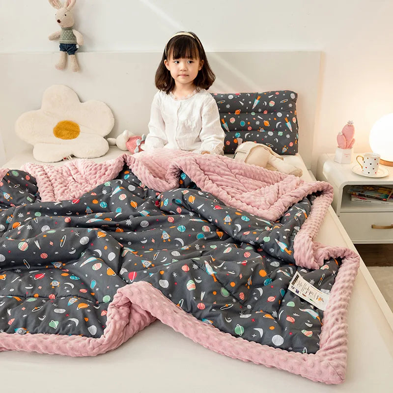 DecorBites™ Cotton Floral Double Quilt | Retro Soothe Doudou Bedding Blanket