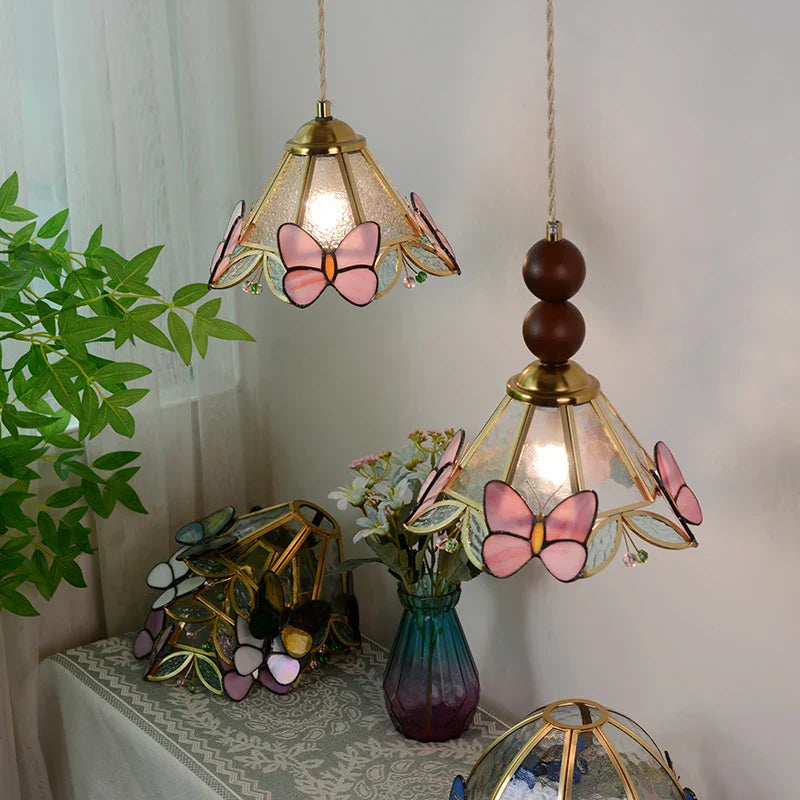 DecorBites™ Clear Glass LED Pendant Light Tiffany Butterfly Hanging Lamp
