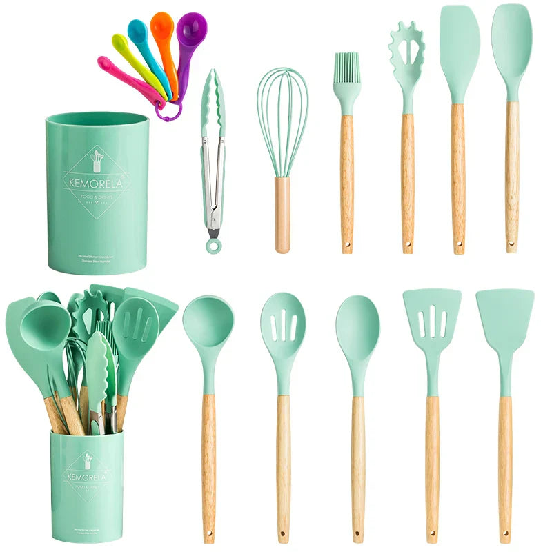DecorBites™ 13-Piece Silicone Kitchen Utensils Set with Storage Box | Heat-Resistant Cooking Tools and Baking Accessories