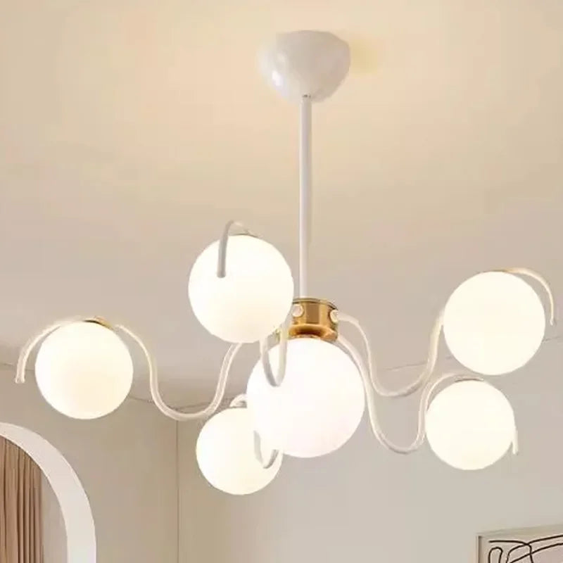 Modern Round Glass Pendant Light in Iron and White