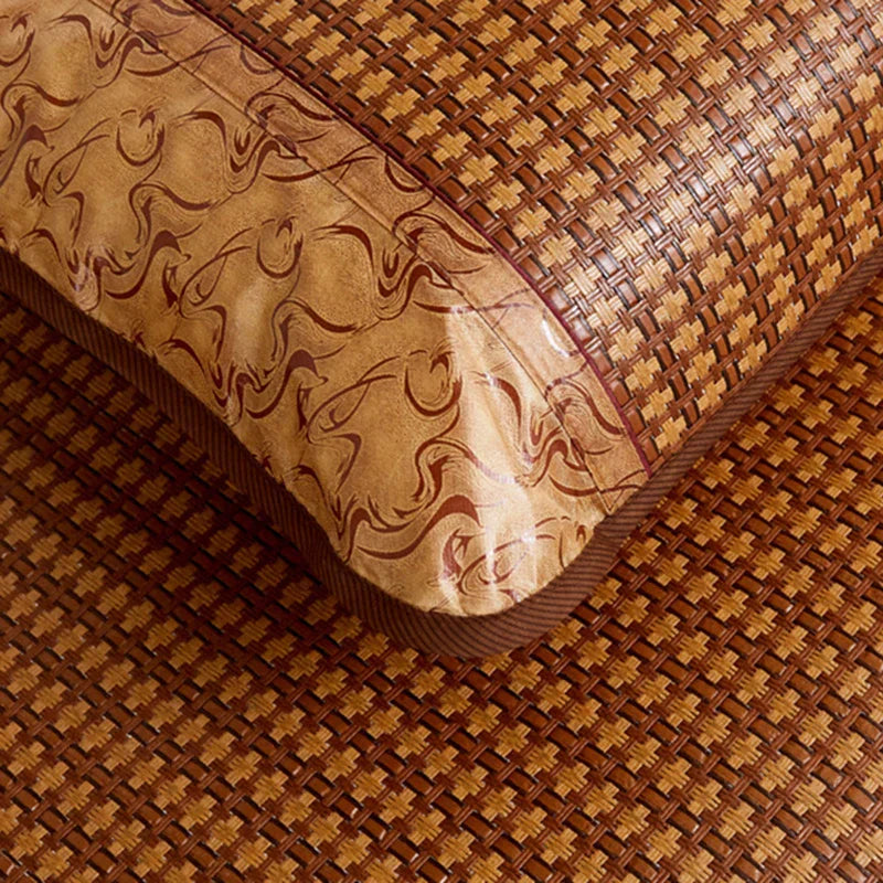 DecorBites™ Jacquard Cool Down Rattan Mat - Natural Rattan & Ice Rayon Bed Cooling Mat