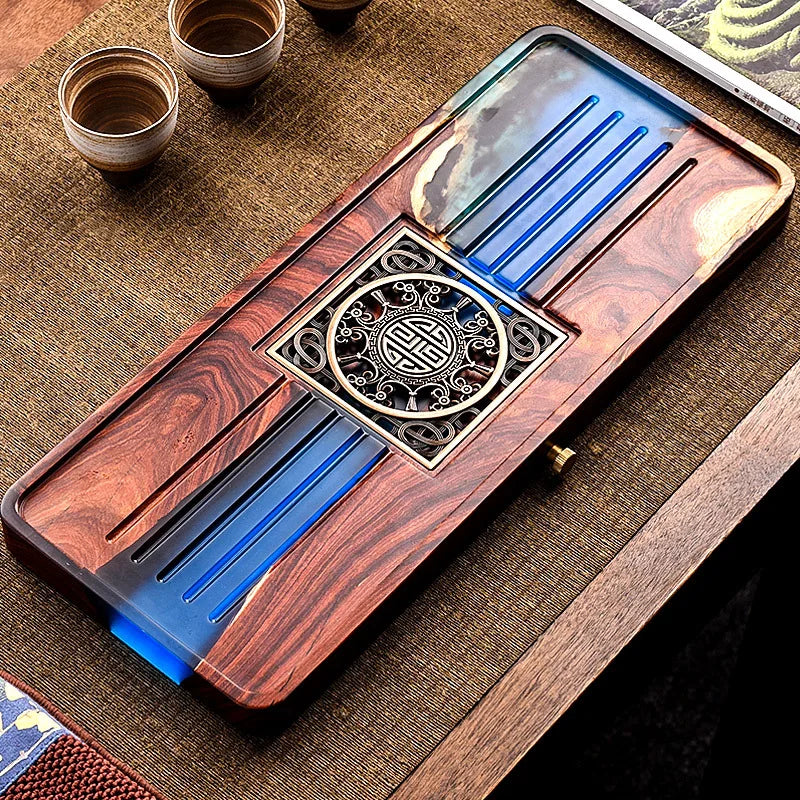 DecorBites™ Handmade Wood Resin Tea Tray | Bubble Tea Table Home Kung Fu Set