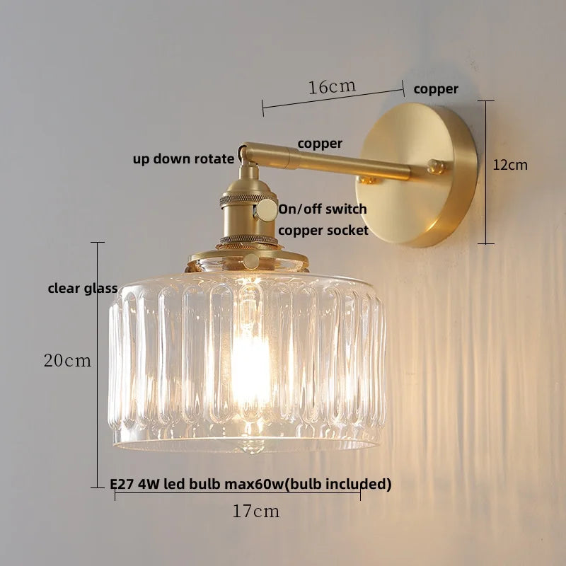 DecorBites™ Glass Copper Wall Lights Up Down Rotate Study Cafe, Nordic Modern Bedside Lamp