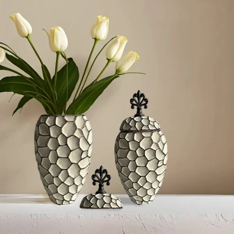 DecorBites™ Geometric Diamond Check Ceramic Vase: Home Decor Floral Arrangement & Accessories