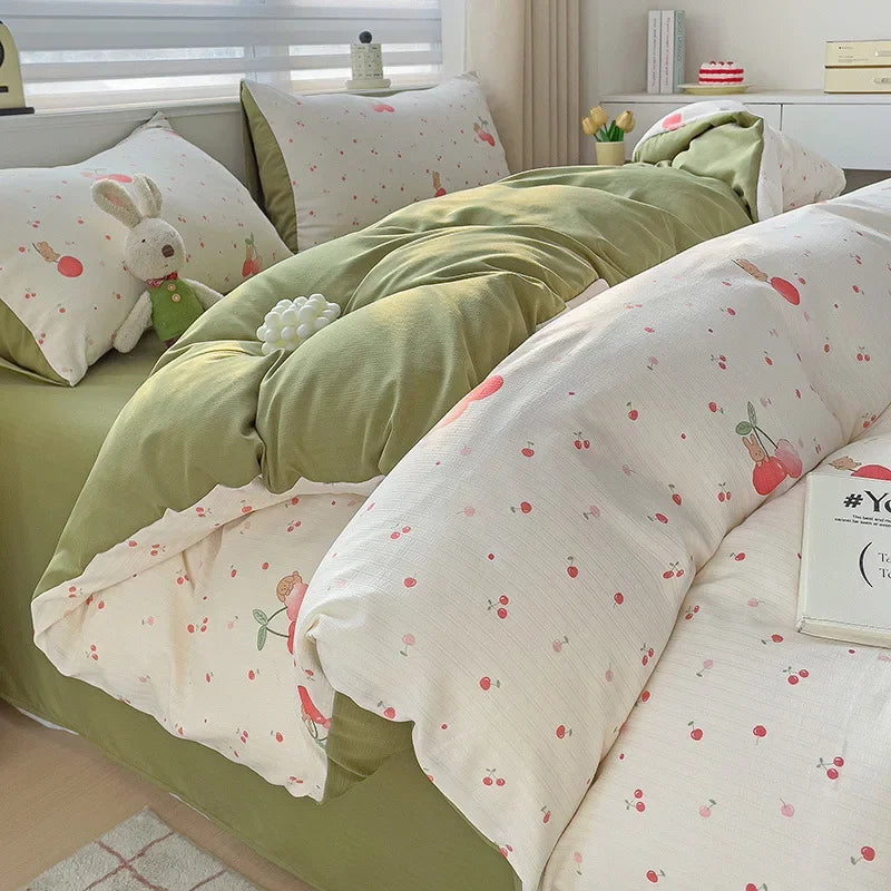 DecorBites™ Double-Layer Yarn Printed Cotton Quilt Cover Set - Queen/King/Double/Single Bed