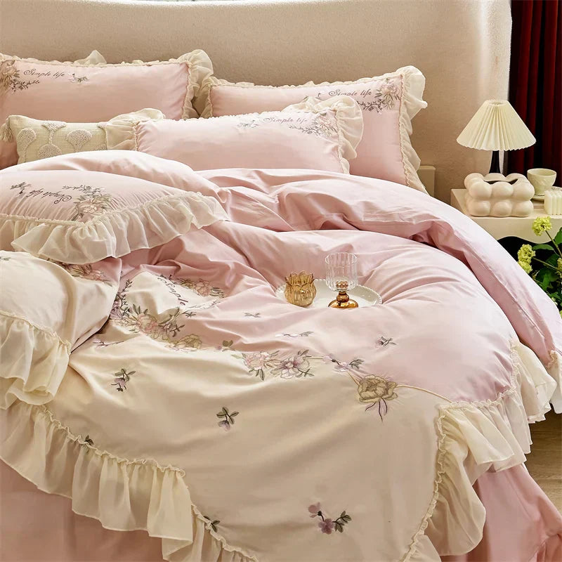 DecorBites™ Flowers Lace Ruffles Princess Wedding Bedding Set 1000TC Egyptian Cotton Collection