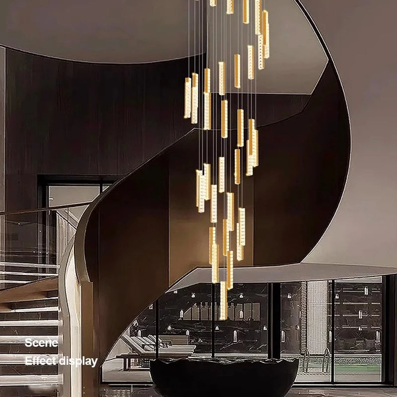 Modern Crystal Stairwell Pendant Light in Iron