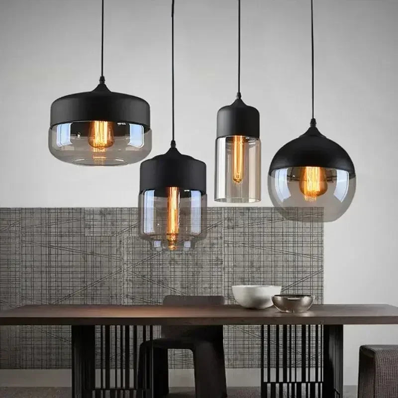 DecorBites™ Glass Wood Chandelier LED Pendant Light Fixture for Living Dining Bedroom