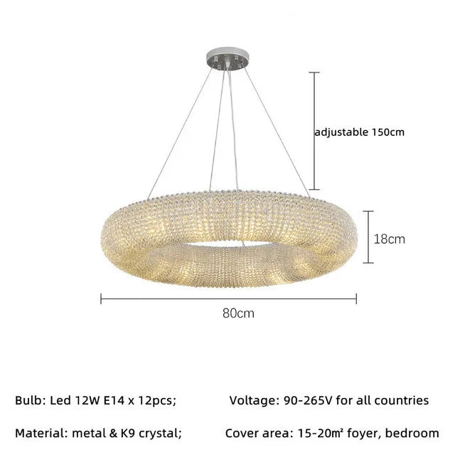 DecorBites™ Crystal Circle Chandelier Pendant Lamp for Modern Luxury Living Room Decor