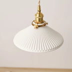 Japanese Ceramic Pendant Light in White and Bronze