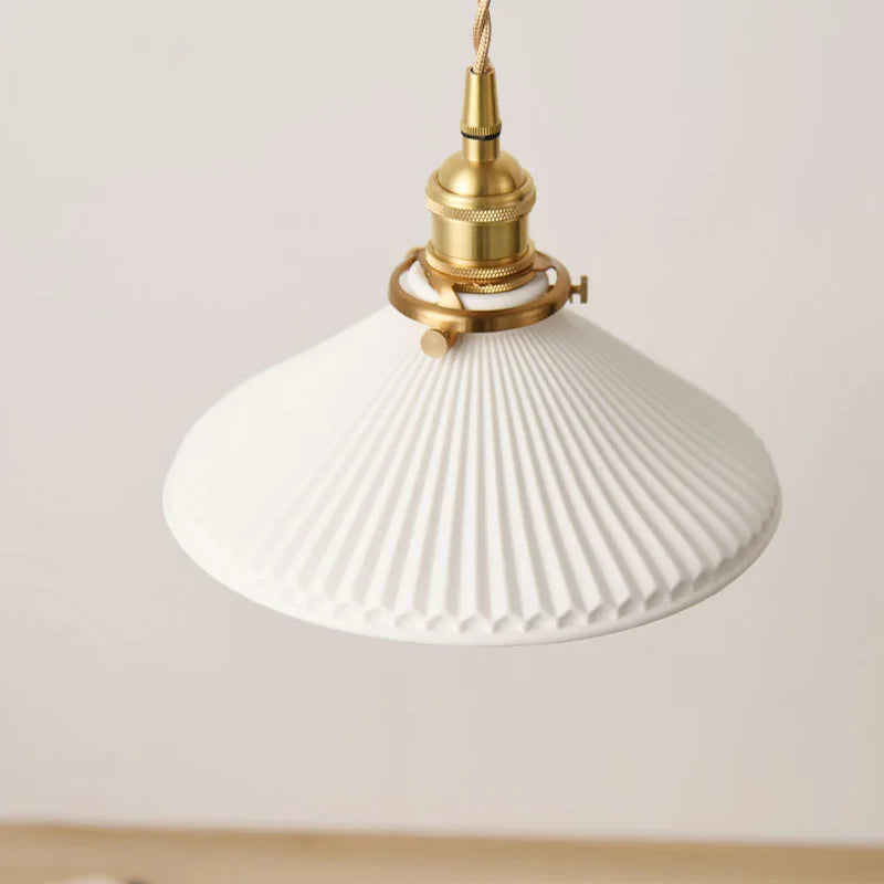 Japanese Ceramic Pendant Light in White and Bronze