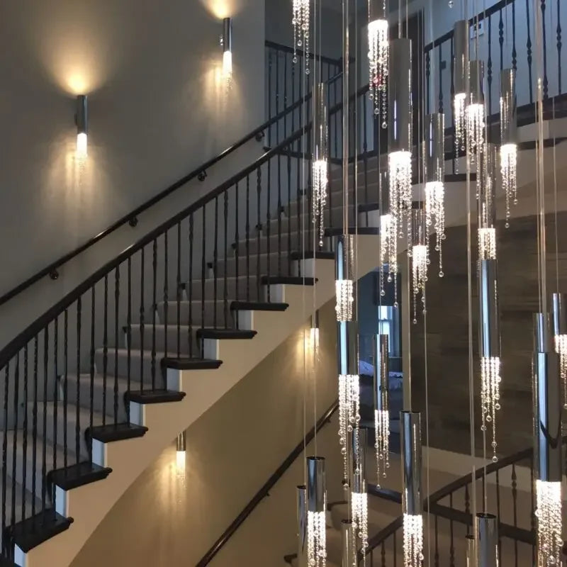DecorBites™ Crystal LED Chandelier: Modern Luxury Staircase Hanging Fixture for Indoor Spaces