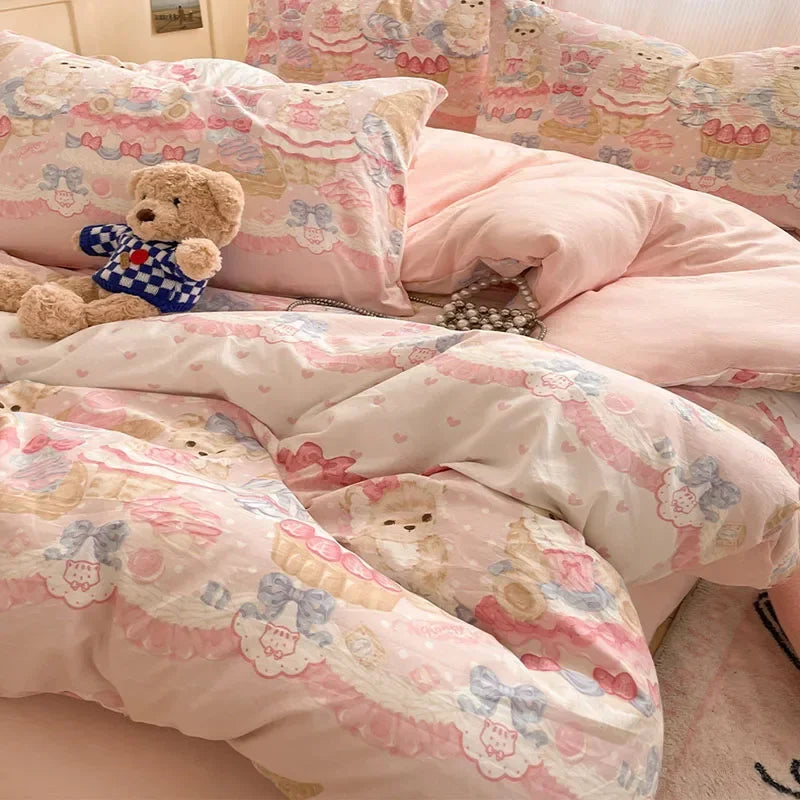 طقم لحاف قطني بتصميم كرتوني مريح من DecorBites™ للكبار