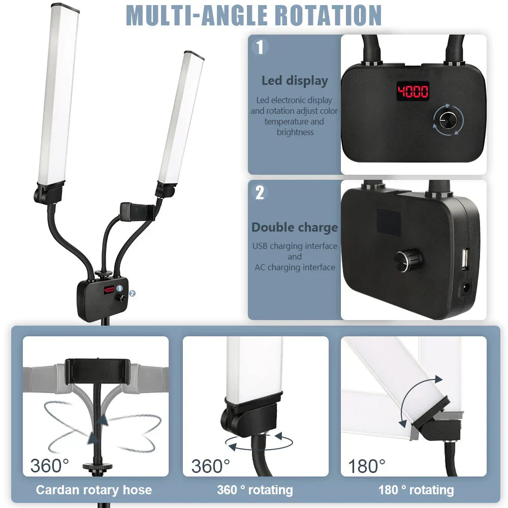 DecorBites™ Dualarm LED Beauty Light with Circular Light Strip on Tripod