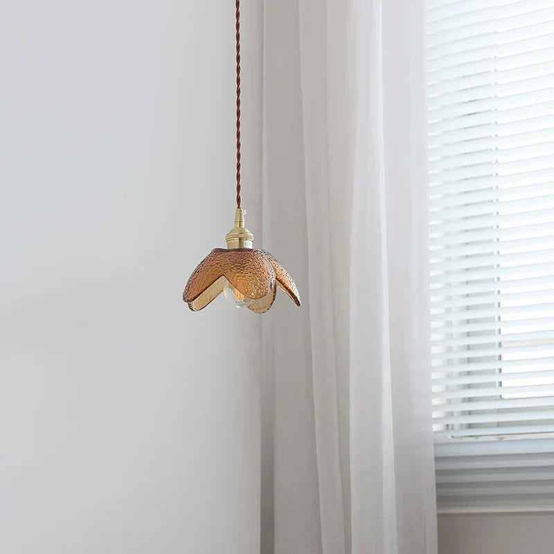 DecorBites™ Amber Glass LED Pendant Light Fixture Nordic Modern Copper Hanging Lamp