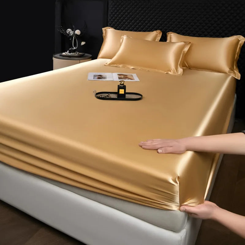 DecorBites™ 100% Mulberry Silk Fitted Sheet Set with Pillowcase - Luxury Solid Color Silk Bed Linen