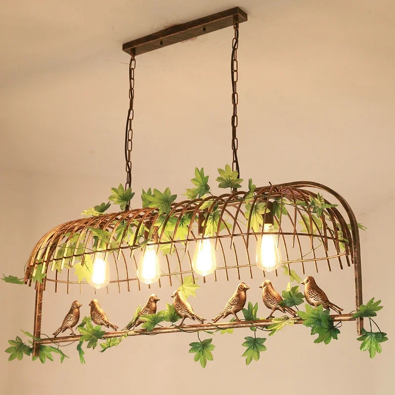 DecorBites™ ثريا قفص العصافير بأوراق خضراء لطاولة الطعام وديكور الحديقة