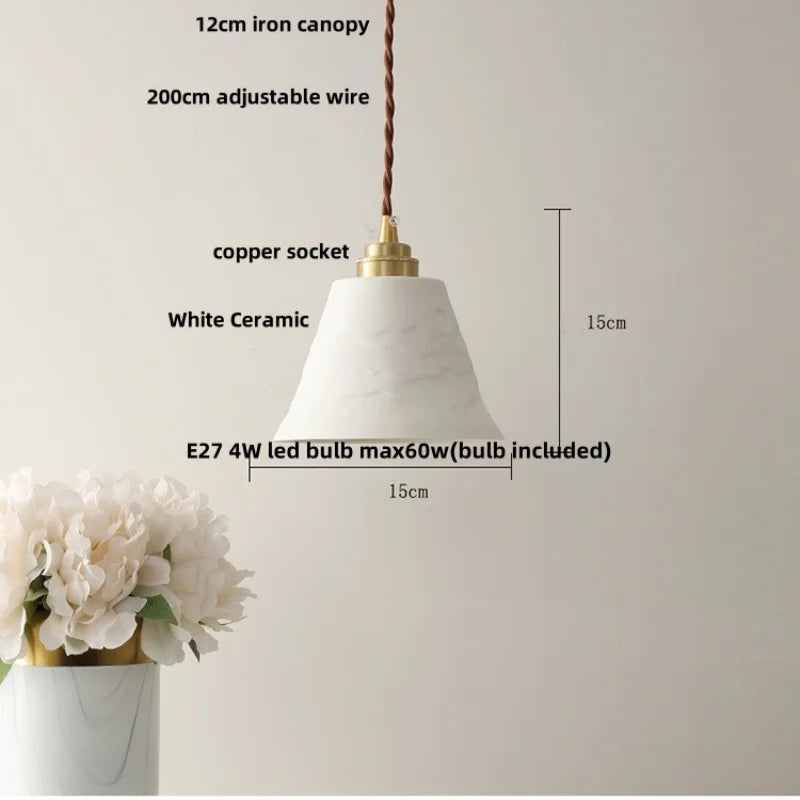 مصباح قلادة DecorBites™ LED سيراميك: مصباح تعليق عصري قابل للتعديل للمطبخ وغرفة الطعام والبار